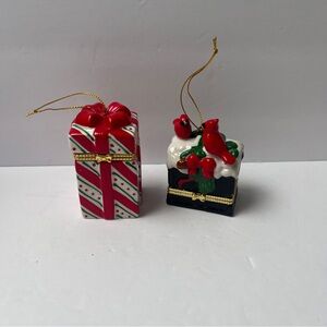 Set of 2 Joyful Holiday Ornaments Lockets - Black Red White Green Gift mailbox